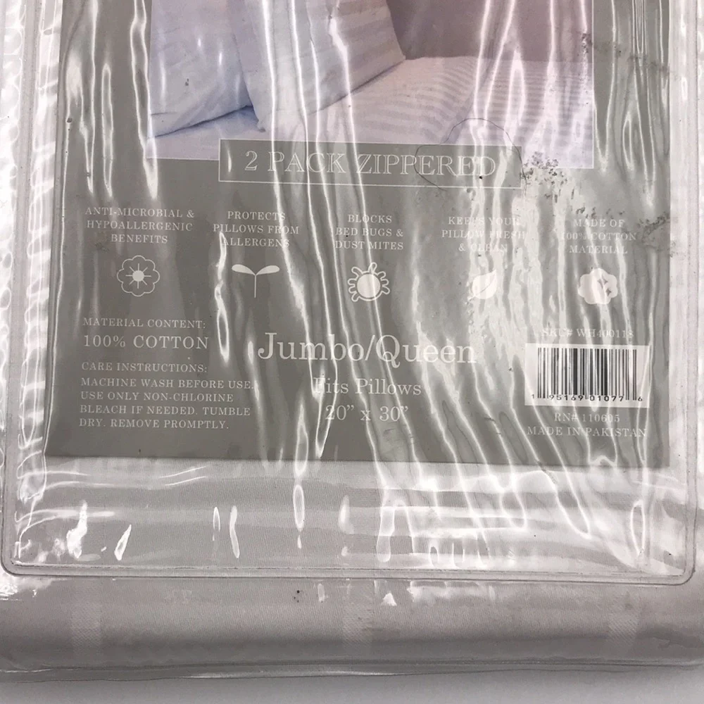 Hotel 400 TC Cotton Dobby Stripe Jumbo Queen Pillow Protector 2 Pack